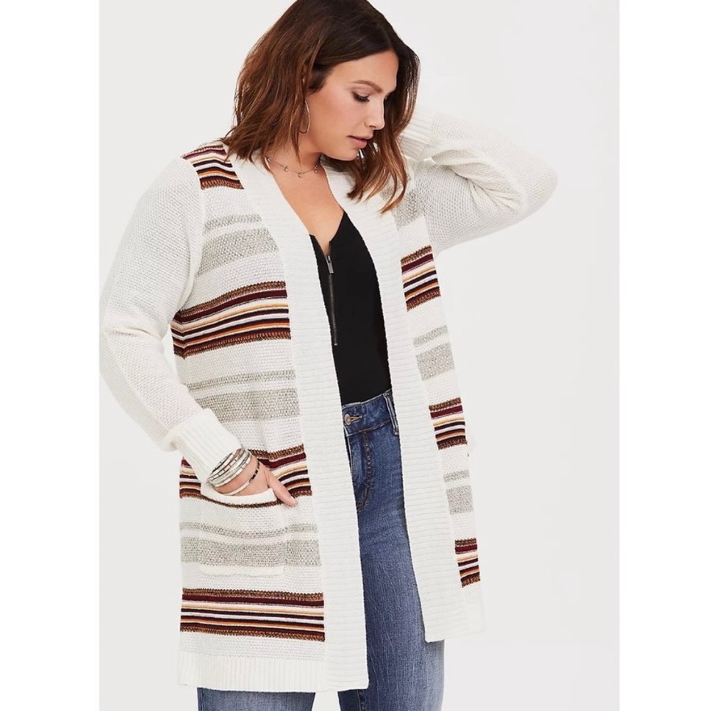 Torrid White Stripe Cardigan